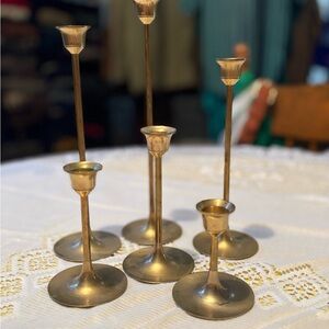 Vintage Elegant Brass Candle Holder Set